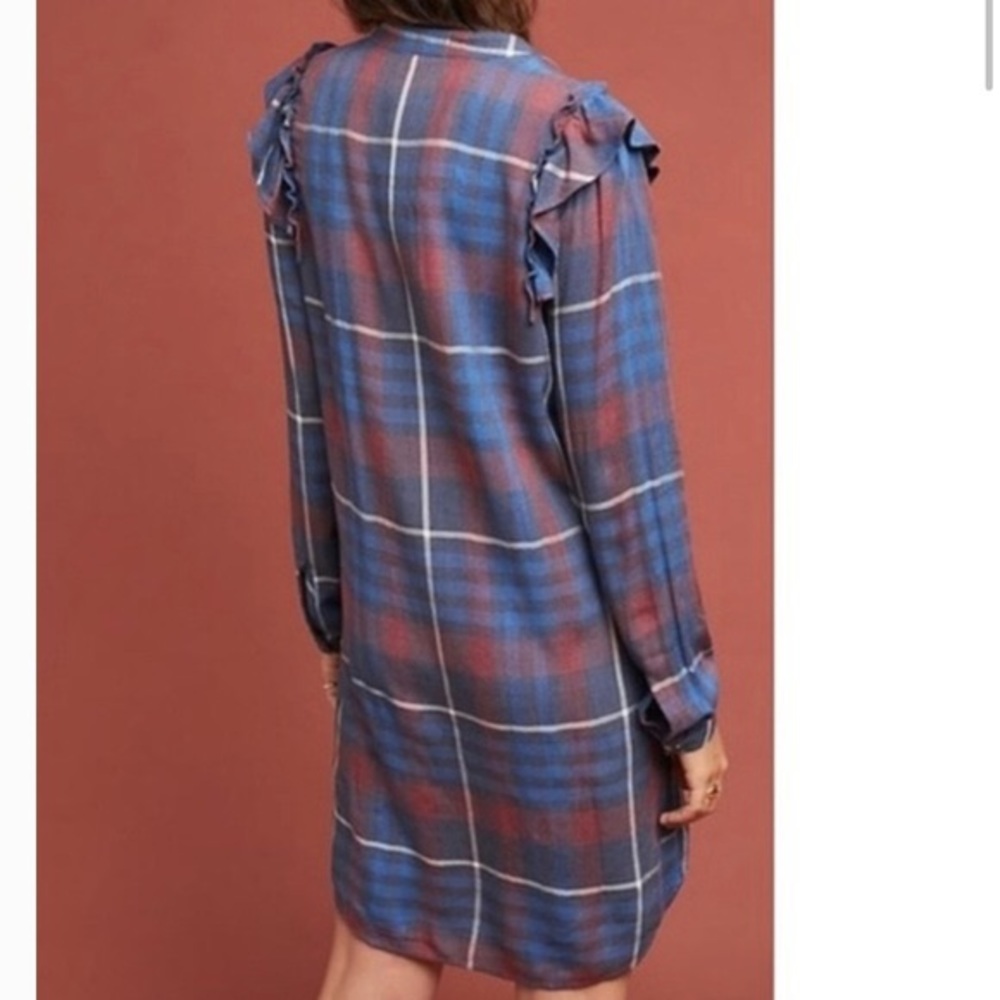 Anthropologie Blue & Brown Plaid Dress XS - Picture 2 of 4
